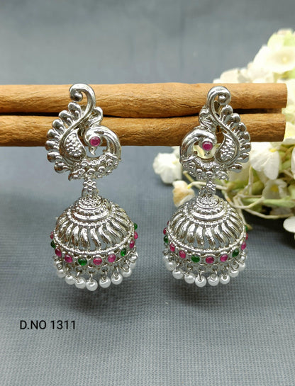 Kempo Jhumki Earring Rodium Sku 1311 H1 - rchiecreation