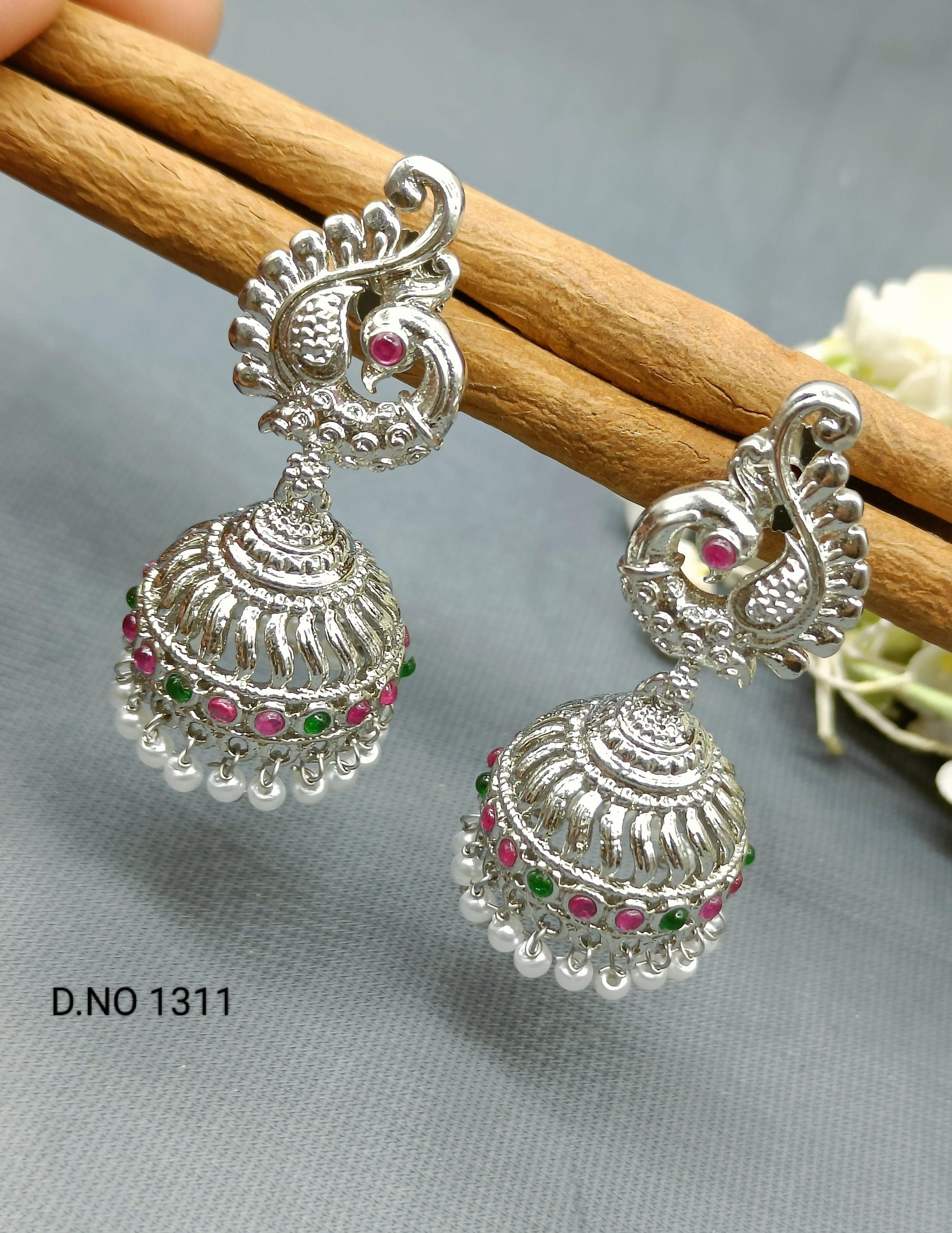 Kempo Jhumki Earring Rodium Sku 1311 H1 - rchiecreation