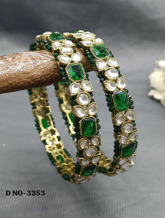 Kundan Bangles Mehandi Green Sku-3253 - rchiecreation