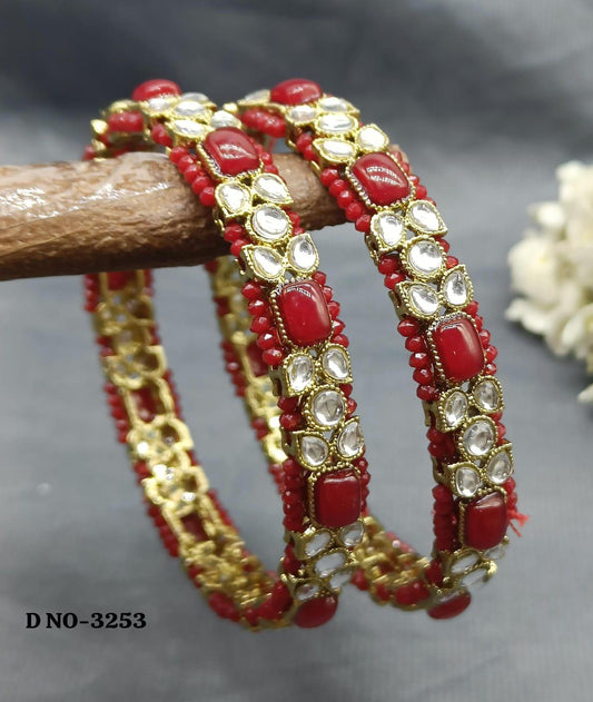 Kundan Bangles Mehandi Maroon Sku-3253 - rchiecreation