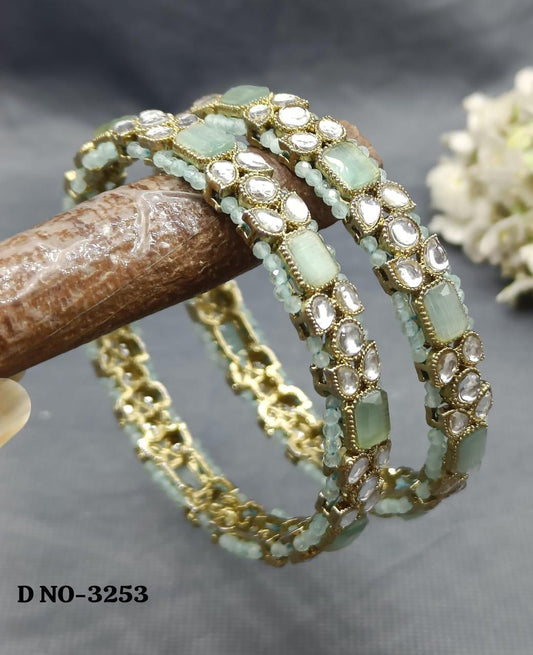 Kundan Bangles Mehandi Mint Sku-3253 - rchiecreation