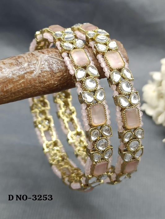 Kundan Bangles Mehandi Pink Sku-3253 - rchiecreation