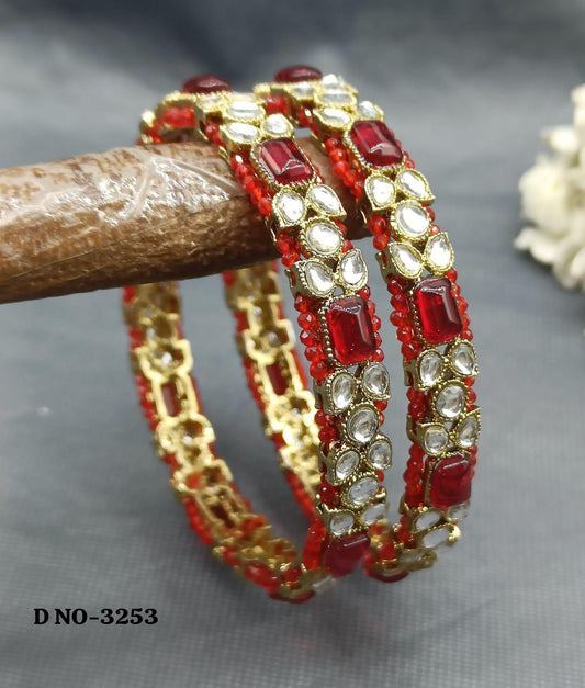 Kundan Bangles Mehandi Red Sku-3253 - rchiecreation