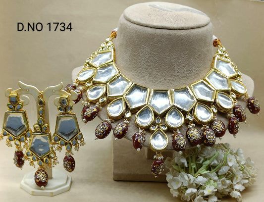 Kundan Bridal Necklace Set Sku 1734 D4 - rchiecreation