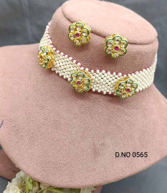 kundan choker necklace Set Sku 0565 D4 - rchiecreation