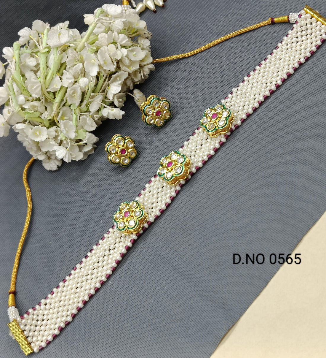 kundan choker necklace Set Sku 0565 D4 - rchiecreation