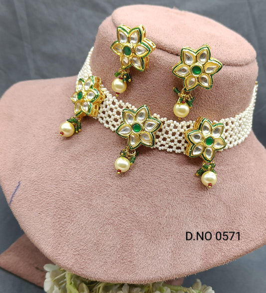 kundan choker necklace Set Sku 0571 D4 - rchiecreation