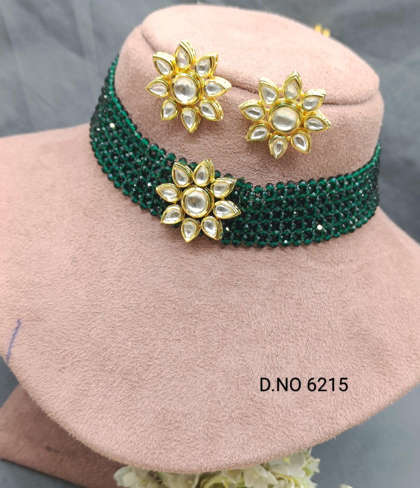 Kundan Choker Necklace Set Sku 6215 D4 - rchiecreation