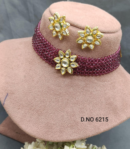 Kundan Choker Necklace Set Sku 6215 D4 - rchiecreation