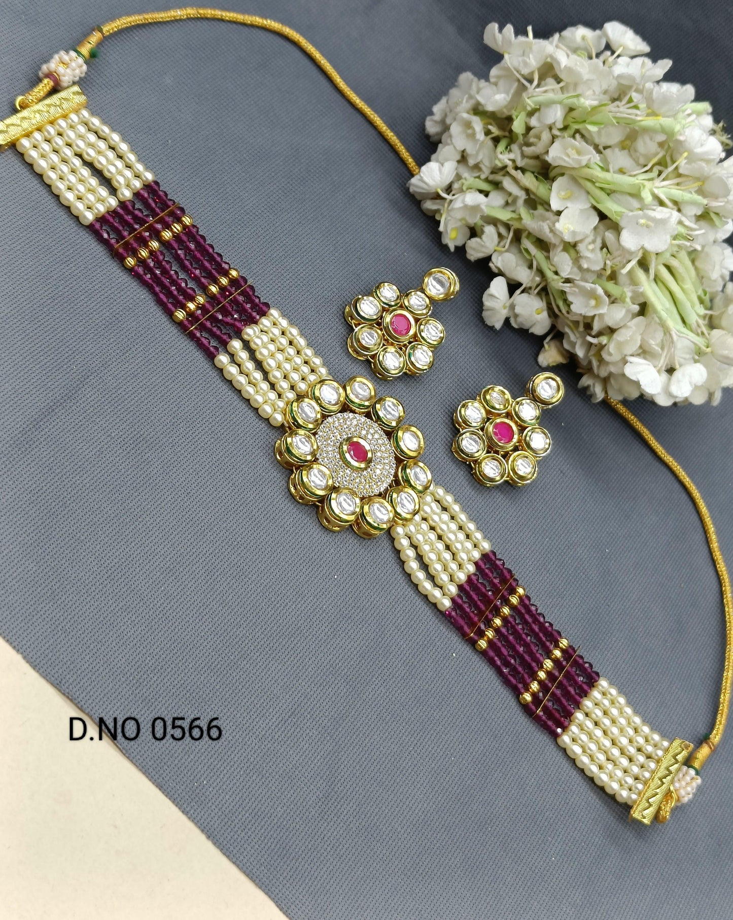 Kundan Cz Ad Choker Necklace Set Sku-0566 C3 - rchiecreation