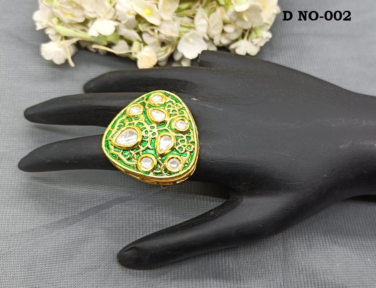 Kundan Golden Finger Ring SKU -002 E2 - rchiecreation