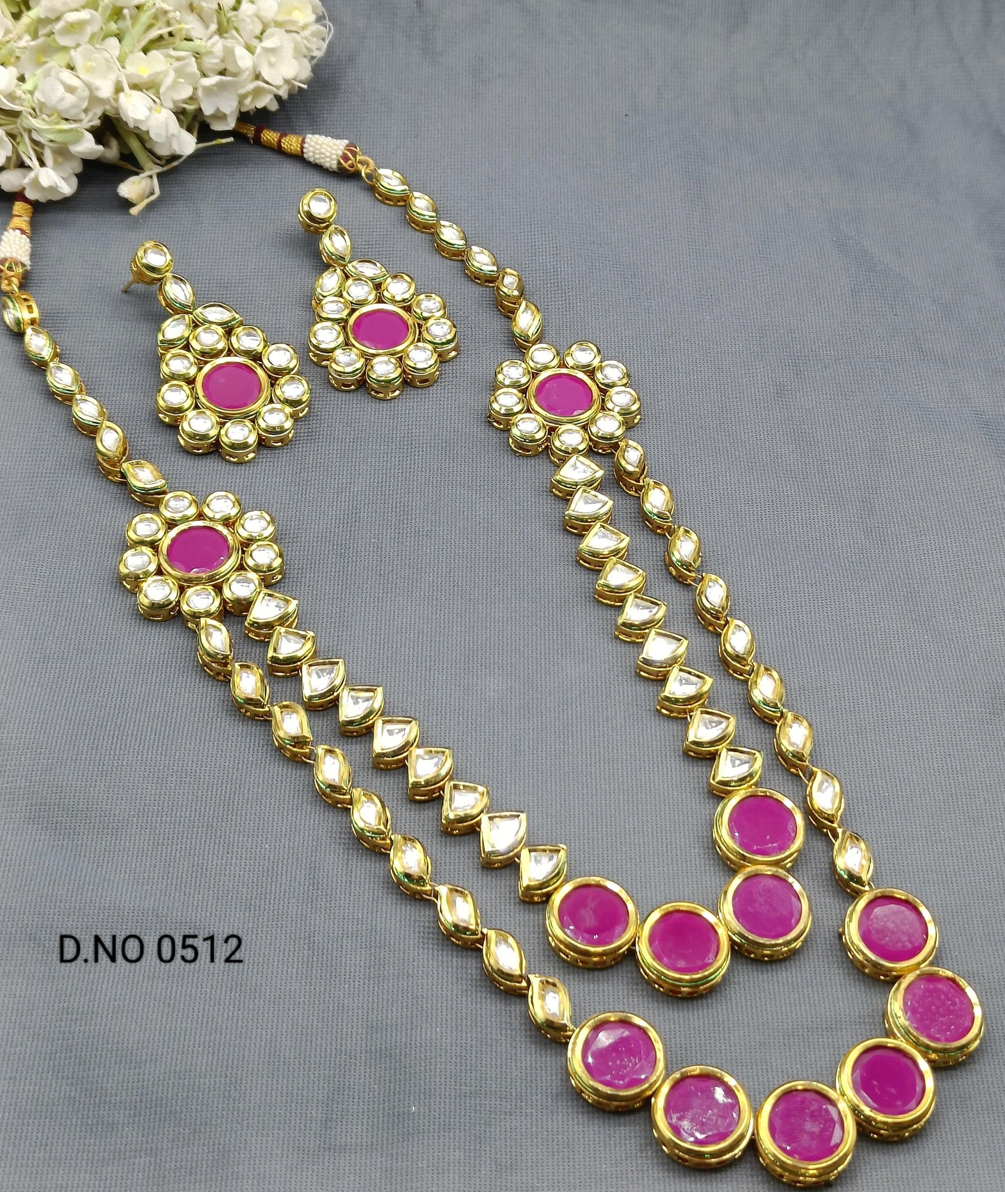 Kundan Golden Long Necklace Set Sku 0512 D4 - rchiecreation