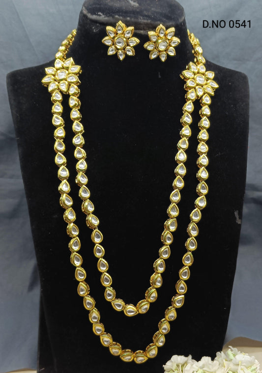 Kundan Golden Long Necklace Set Sku 0541 D4 - rchiecreation