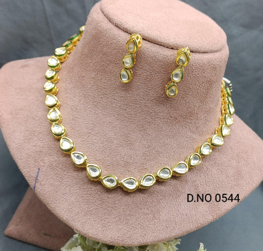 Kundan Golden Necklace Set Sku 0544 D4 - rchiecreation