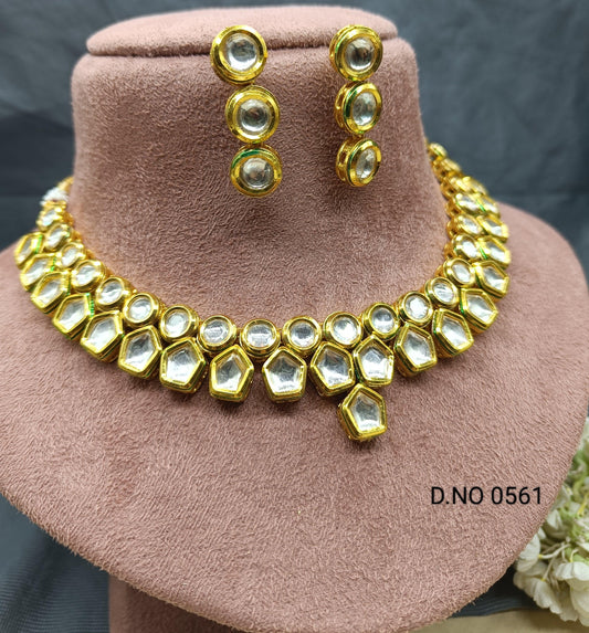Kundan Golden Necklace Set Sku 0561D4 - rchiecreation