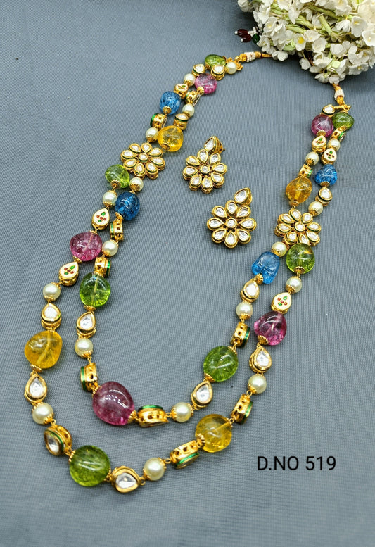 Kundan Long Necklace Set Sku 519D4 - rchiecreation