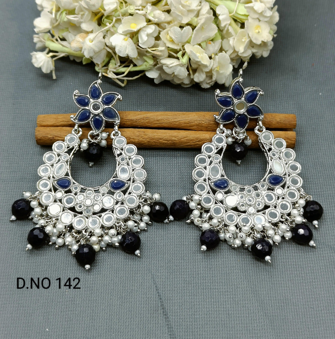 Kundan Mirror Earring Mehndi- 142 E3 - rchiecreation