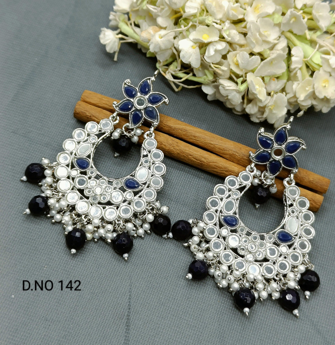 Kundan Mirror Earring Mehndi- 142 E3 - rchiecreation