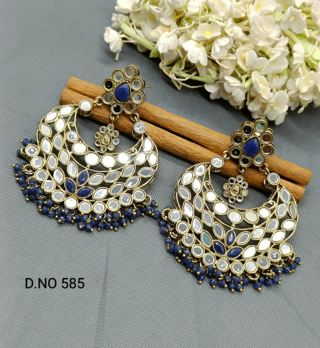 Kundan Mirror Earring Mehndi Sku - 585 E3 - rchiecreation