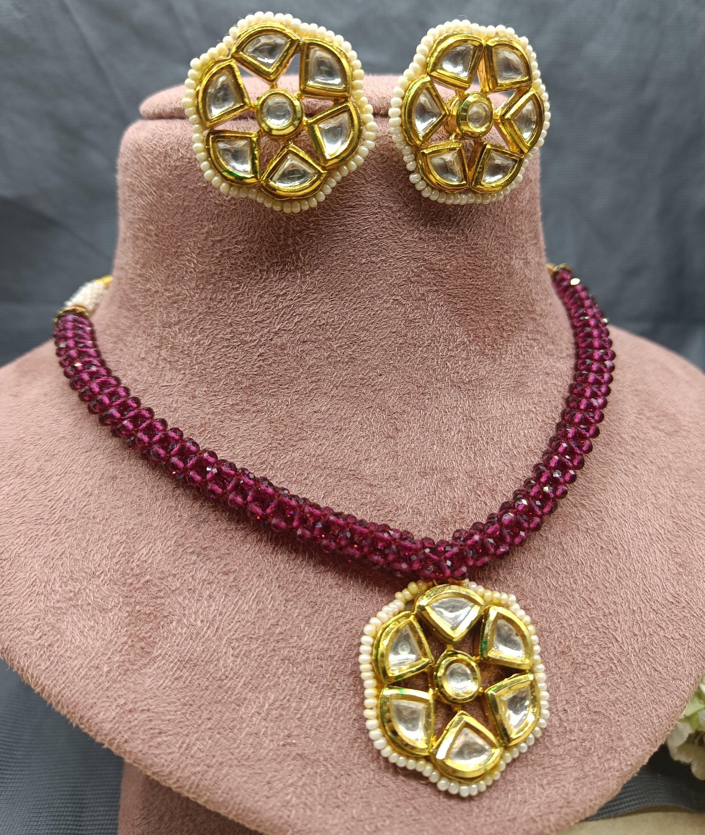 Kundan Necklace Set Sku 0563 D4 - rchiecreation