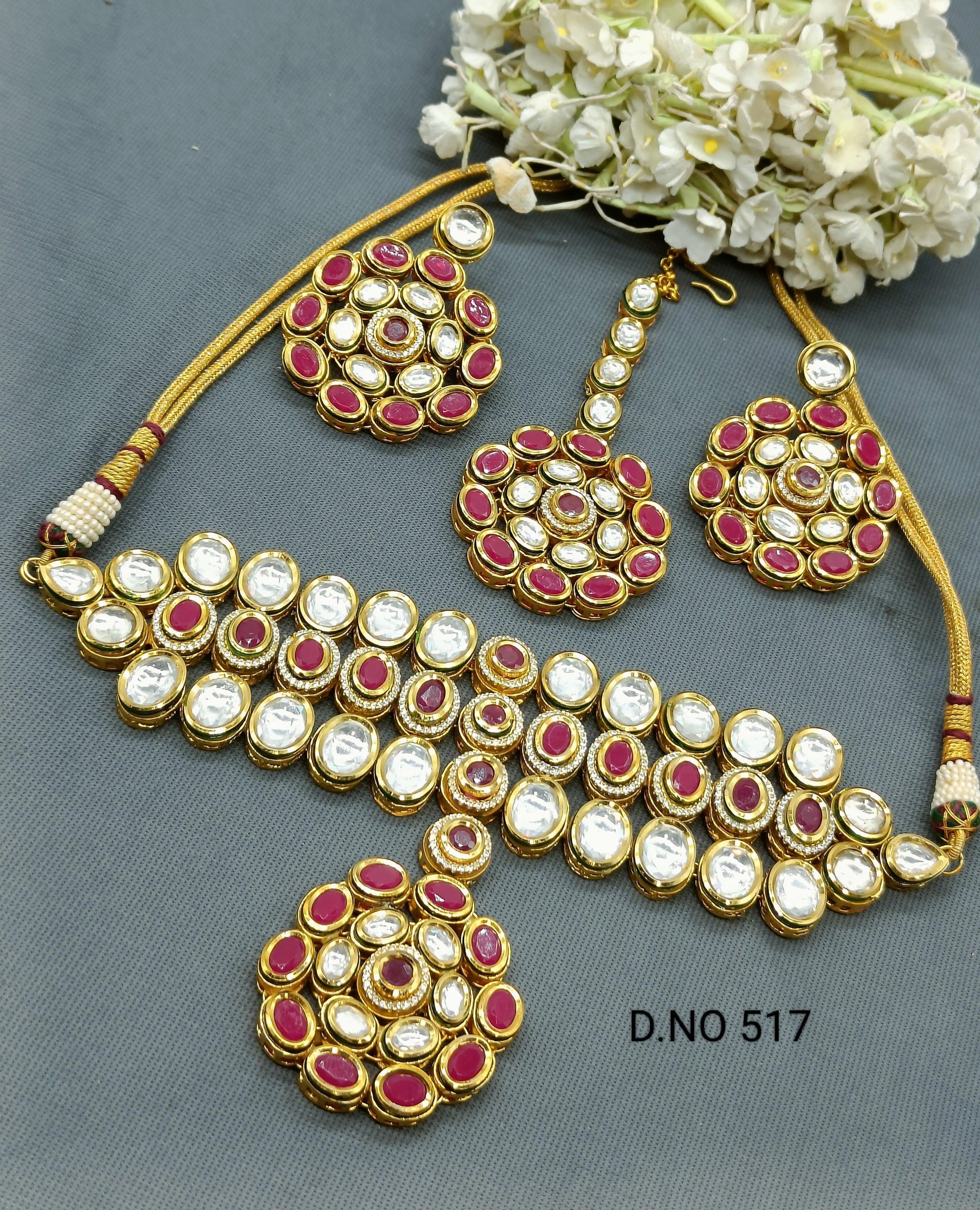 Kundan Necklace Set Sku 517 D4 - rchiecreation