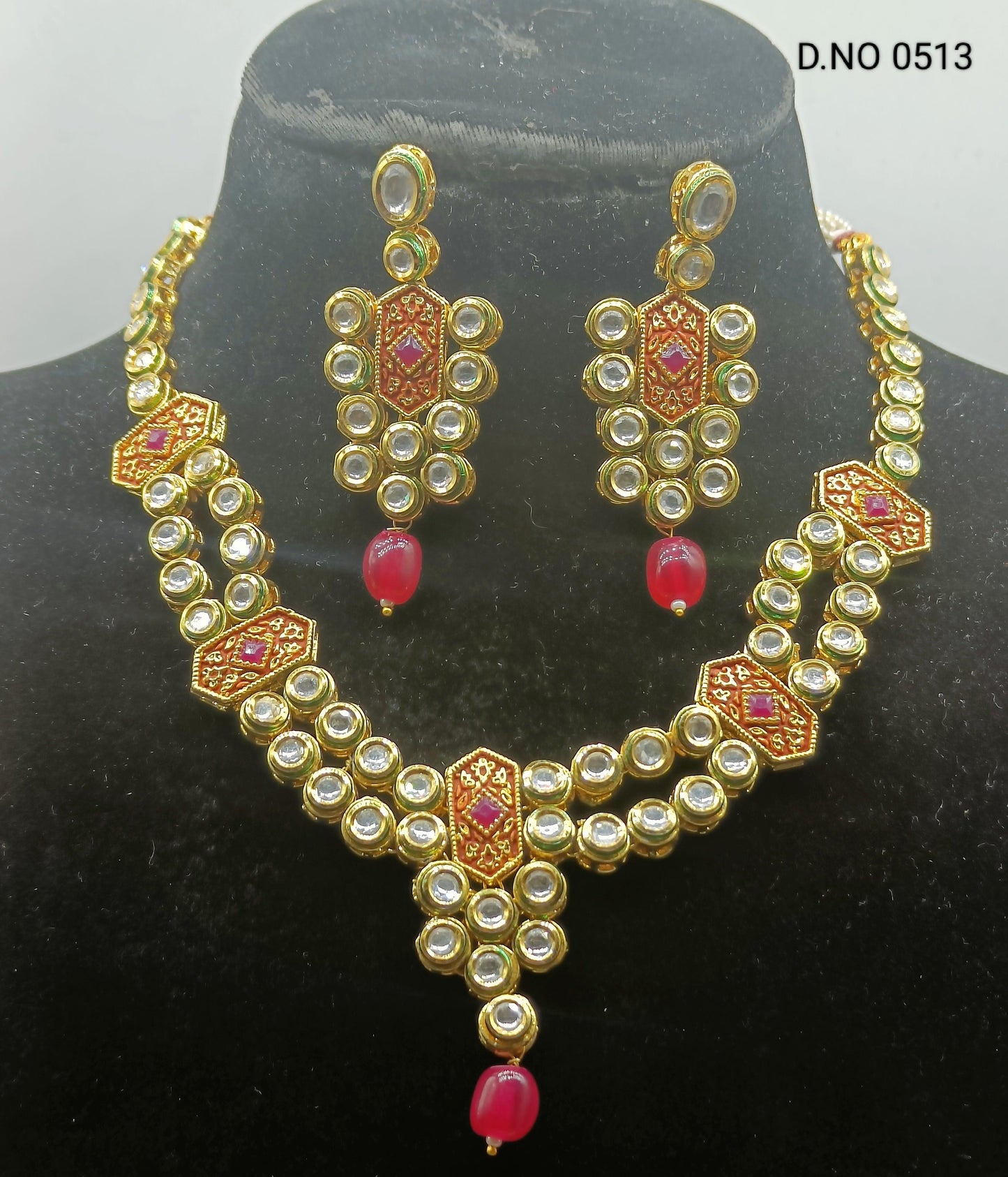 Kundan Necklace Set Sku-8513 D4 - rchiecreation