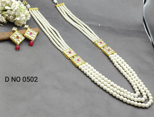 Kundan pearl Long Necklace Set Sku 0502 D4 - rchiecreation