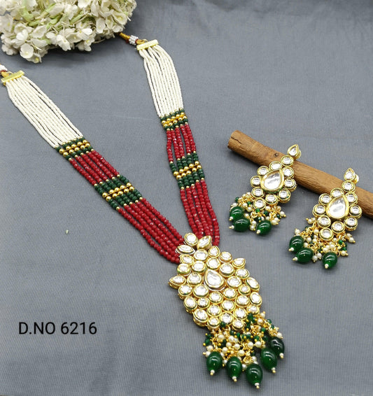 Kundan pearl Long Necklace Set Sku 6216 D4 - rchiecreation