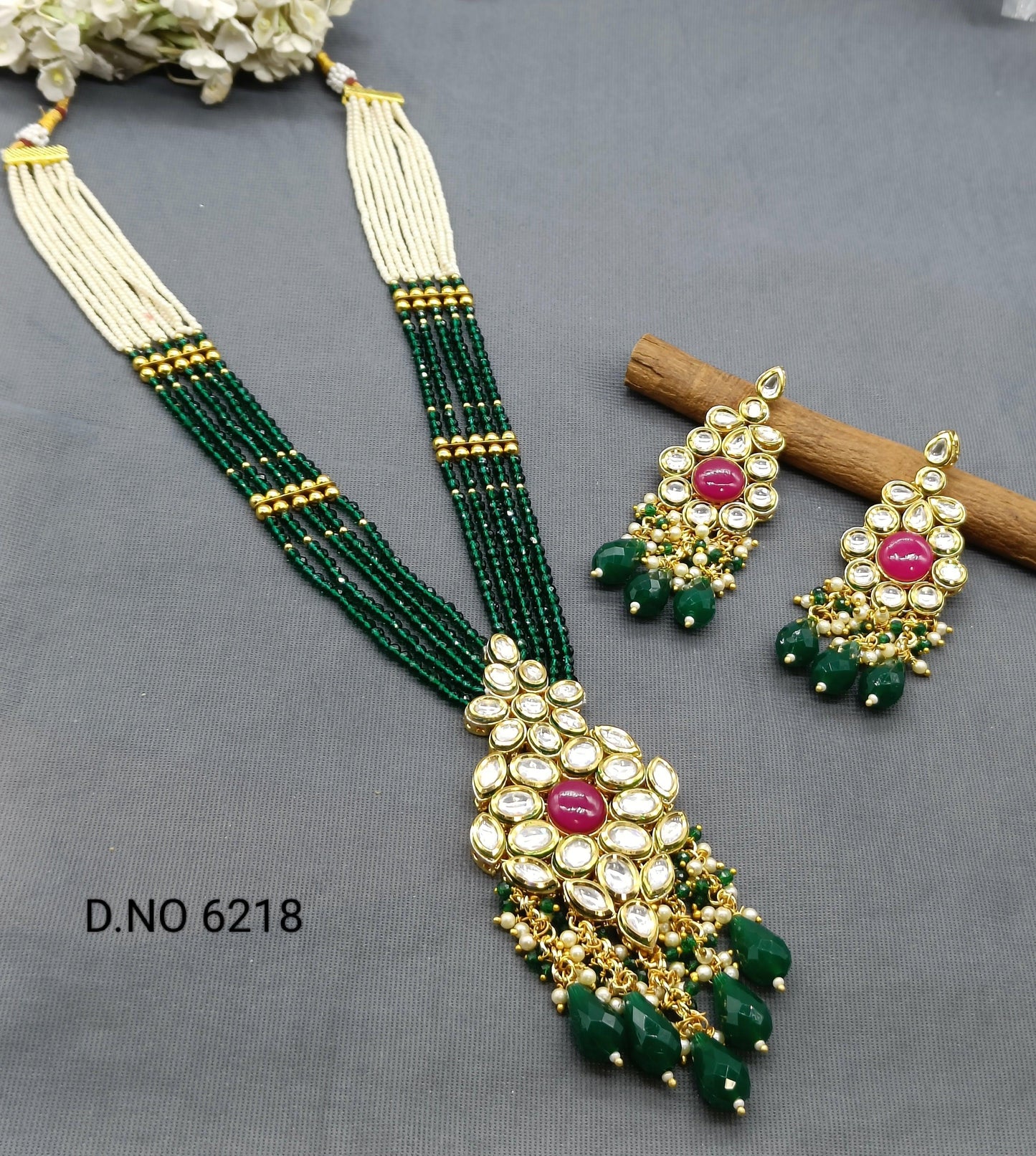 Kundan pearl Long Necklace Set Sku 6218 D4 - rchiecreation