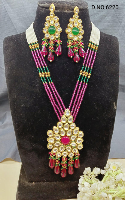 Kundan pearl Long Necklace Set Sku 6220 D4 - rchiecreation