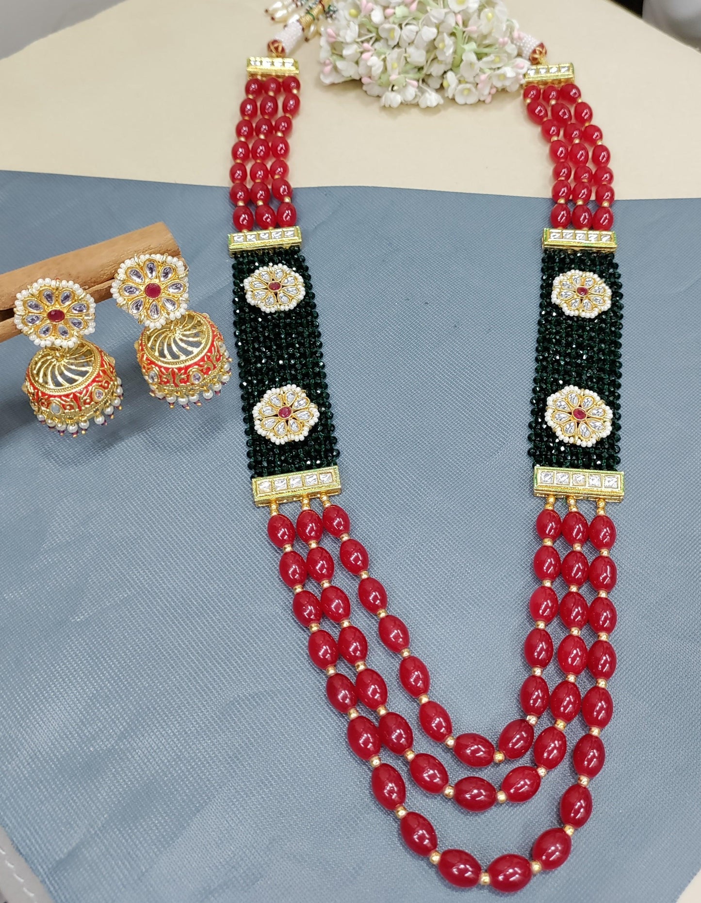 Kundan Pearl long Necklace Sku:-0033 - rchiecreation