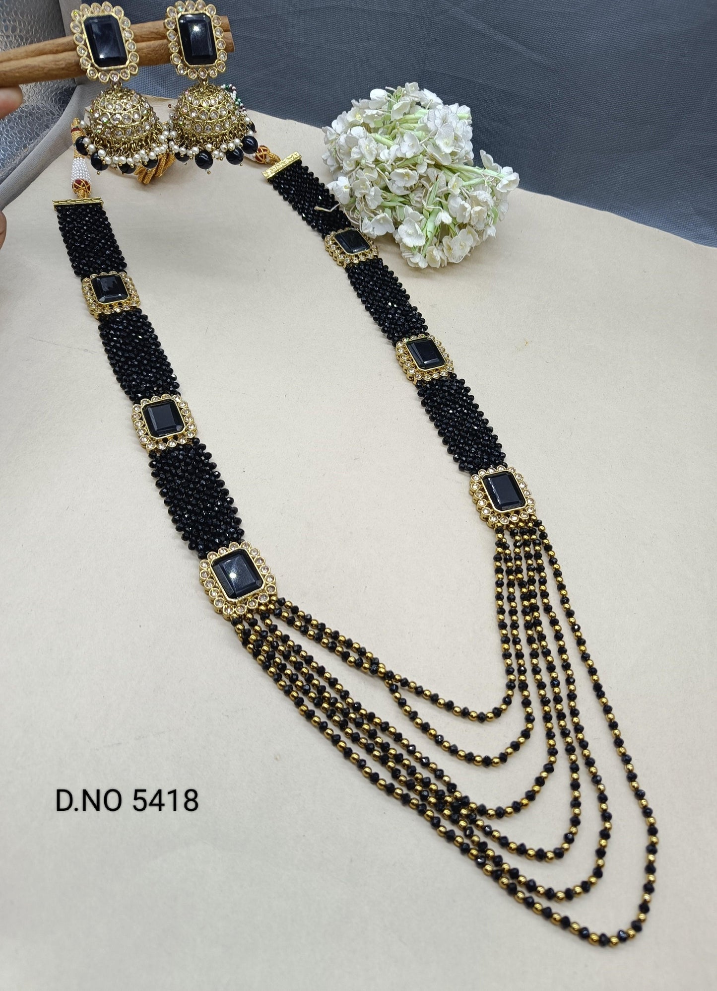 Long pearl Polki Necklace set Sku-5418 B1 - rchiecreation