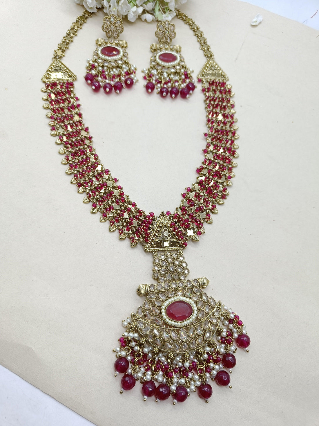 Long Polki Necklace Mehndi Set Sku- 507 B3 - rchiecreation