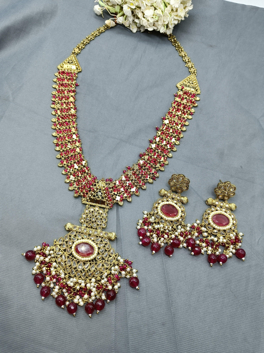 Long Polki Necklace Mehndi Set Sku- 507 B3 - rchiecreation