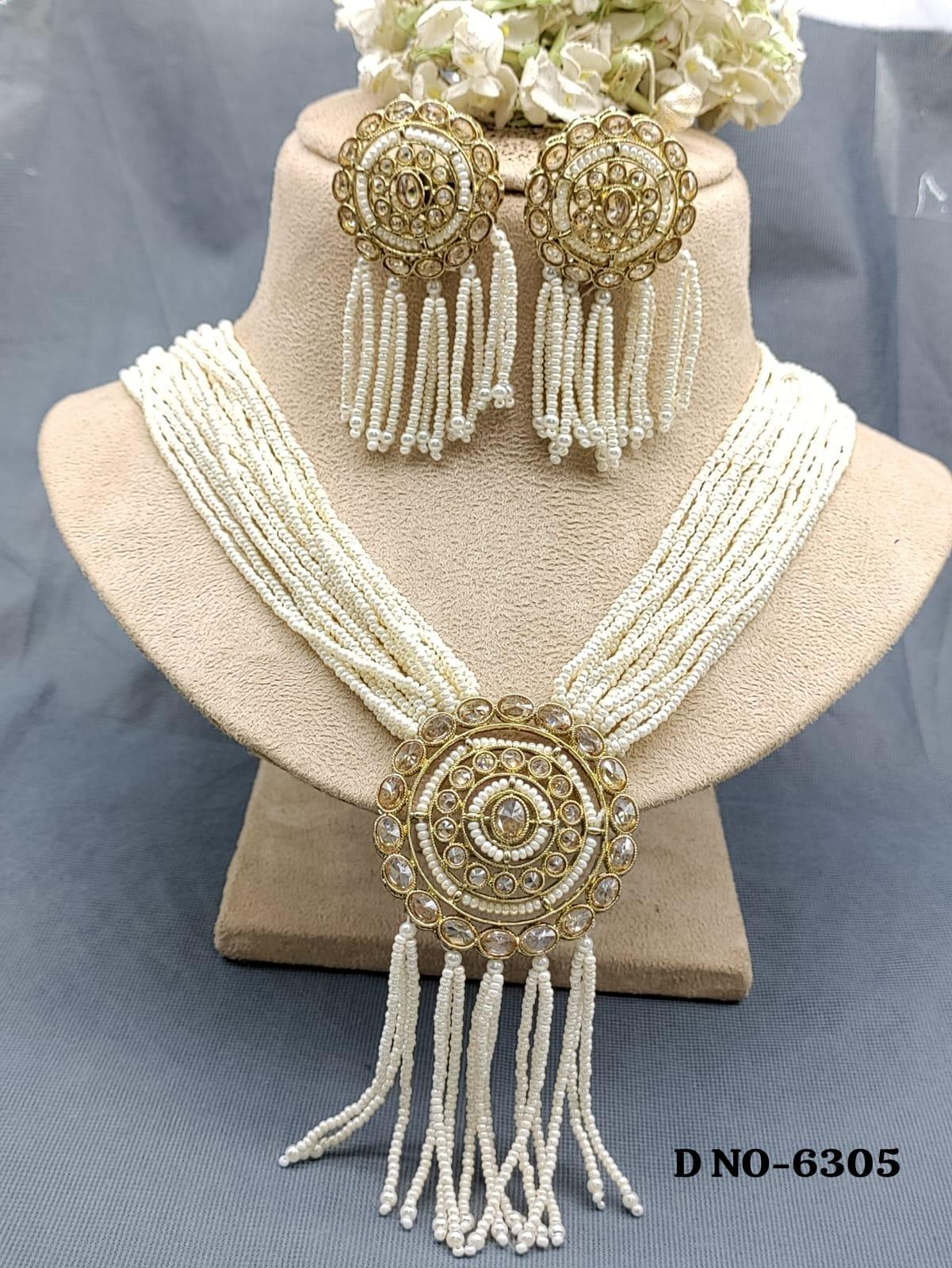 Long Polki Necklace Set Sku 6305 B3 - rchiecreation