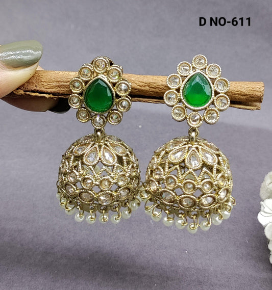 Mehandi Polki Jhumki Earring Sku-611 A4 - rchiecreation