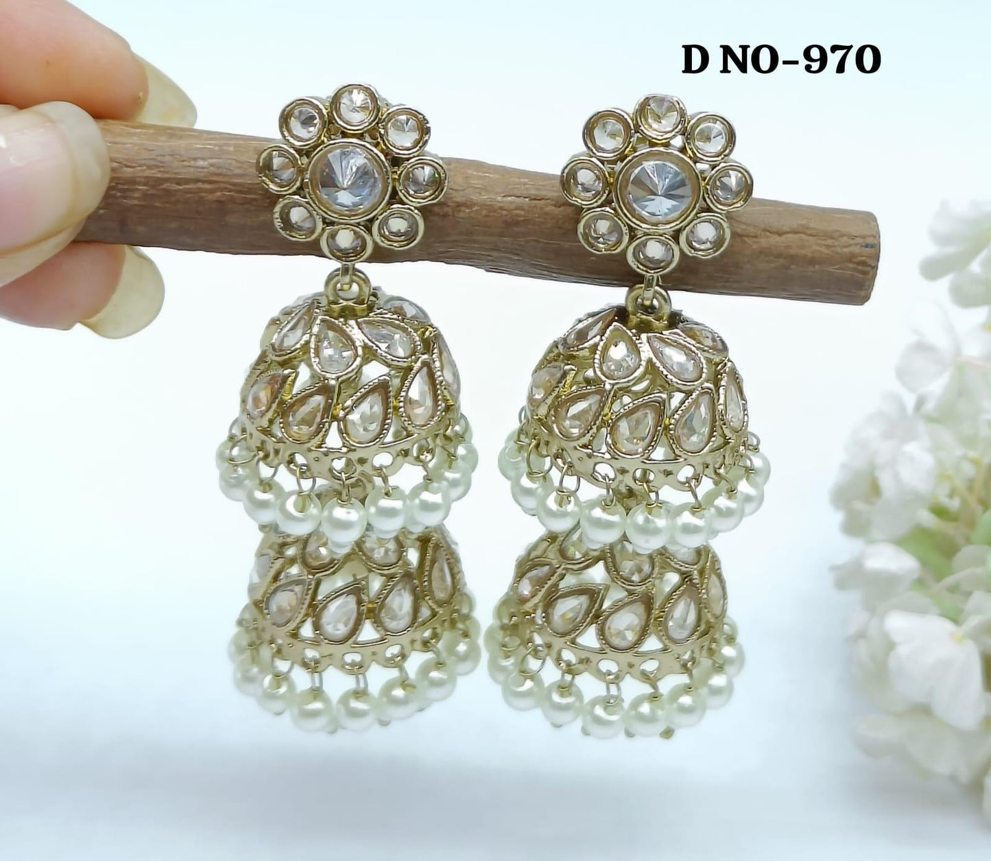 Mehandi Polki Jhumki Earring Sku-970A3 - rchiecreation