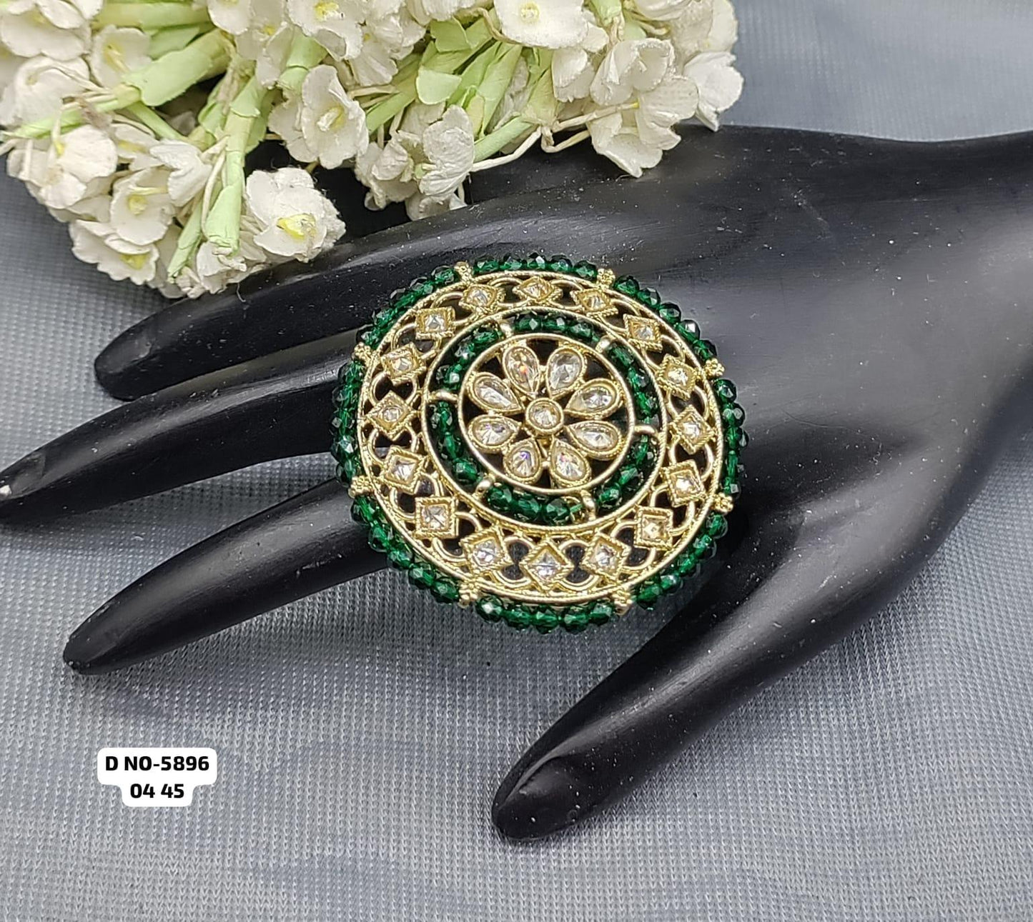 Mehendi Polki Finger Ring SKU 5896 E2 - rchiecreation