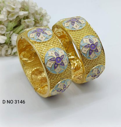 Minakari Golden Bangles Sku- 3146 - rchiecreation