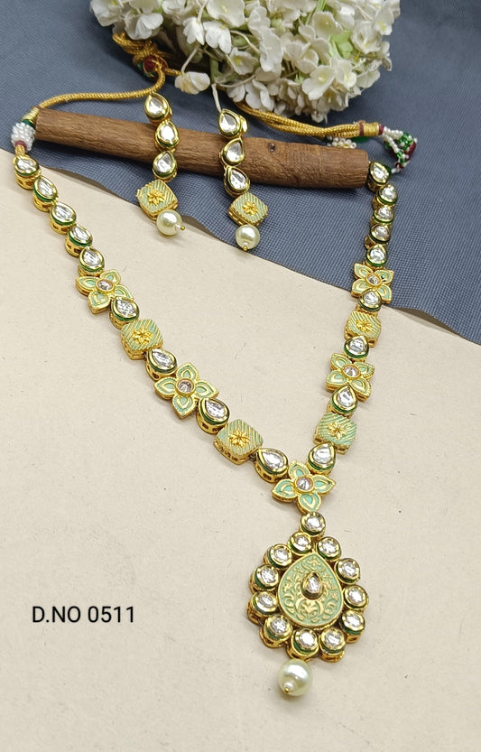 Minakari Kundan Golden Necklace Set Sku 0511D4 - rchiecreation