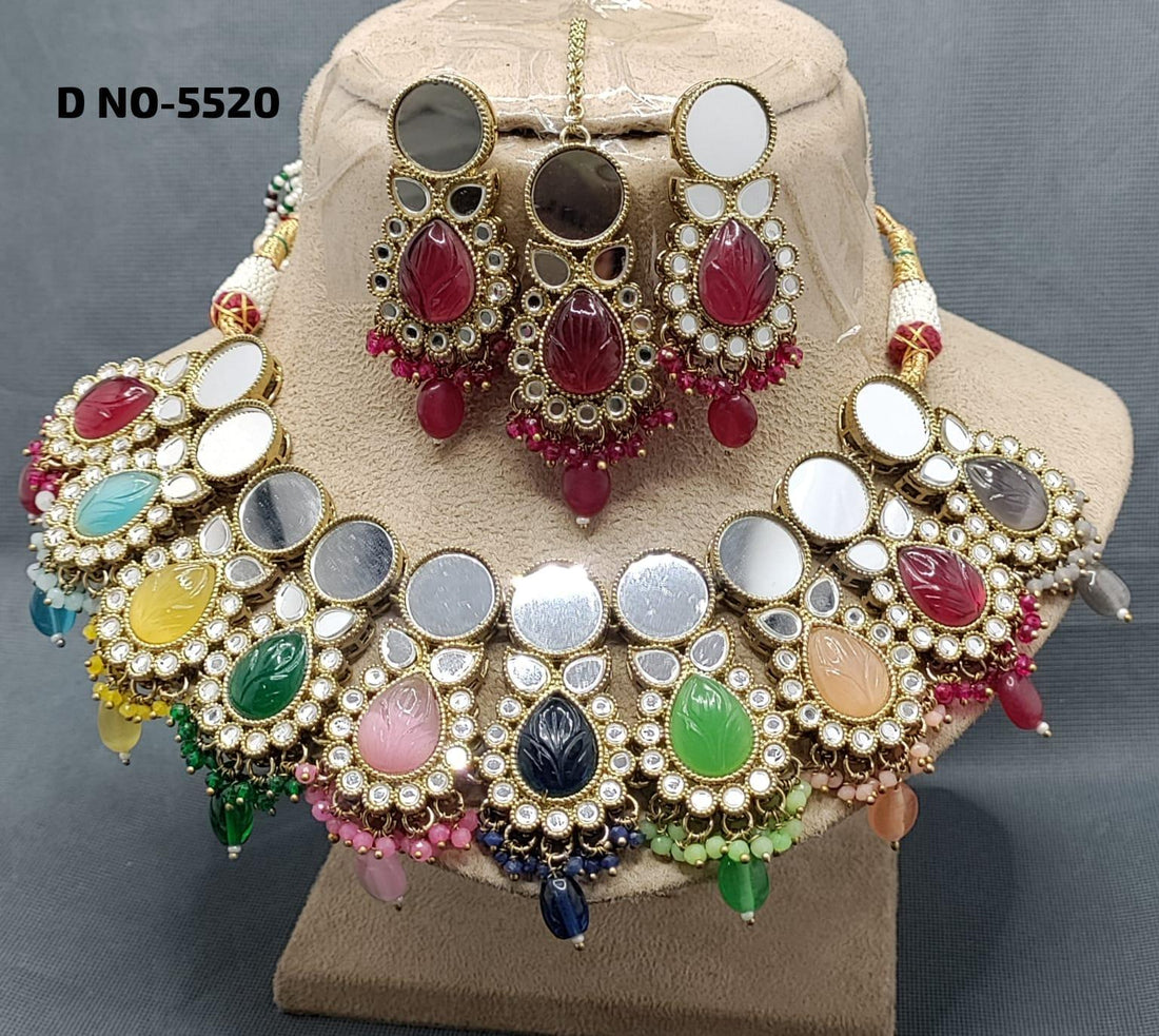 Mirror Kundan Necklace Mehndi Set Sku-5520 B1 - rchiecreation