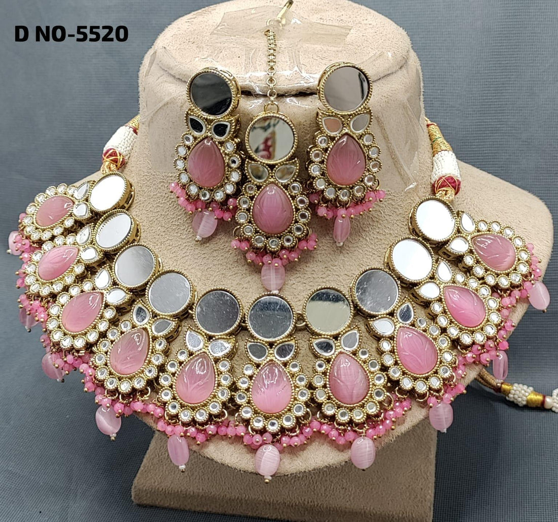 Mirror Kundan Necklace Mehndi Set Sku-5520 B1 - rchiecreation