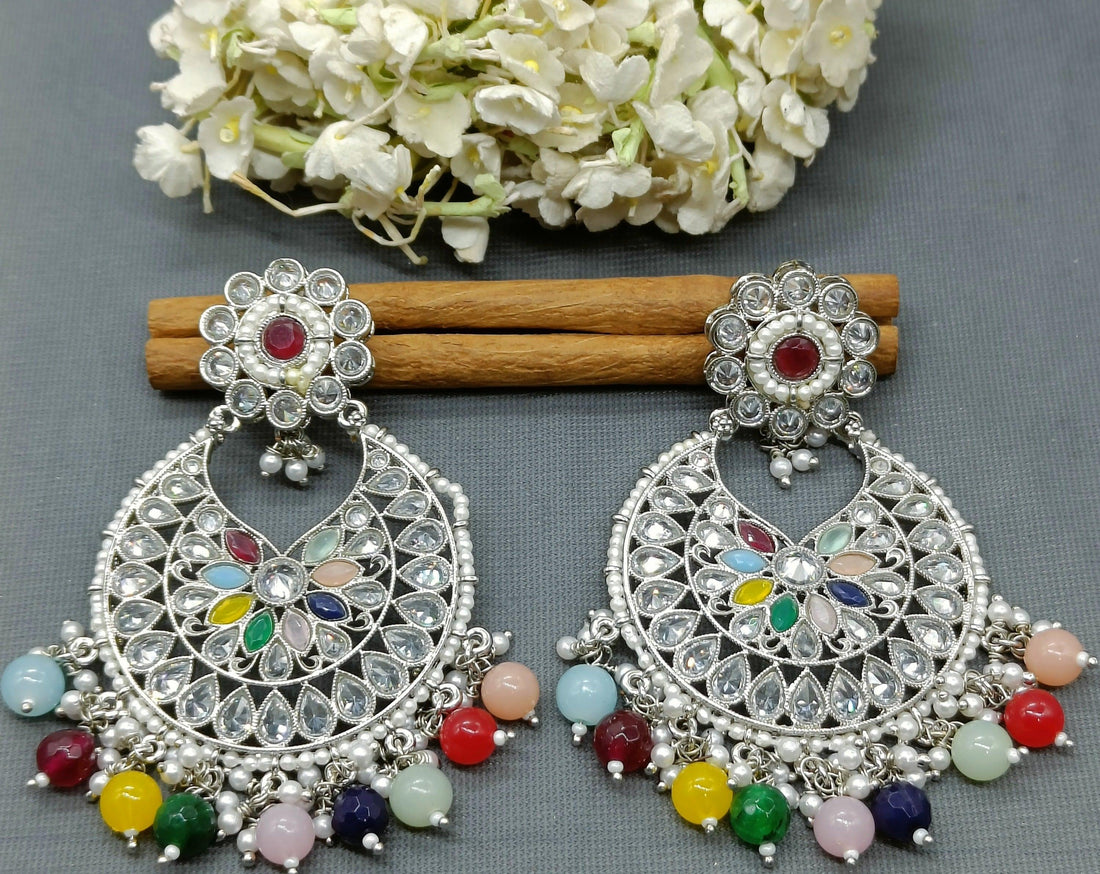 Multy Polki Earring Rodium Sku 407 E3 - rchiecreation