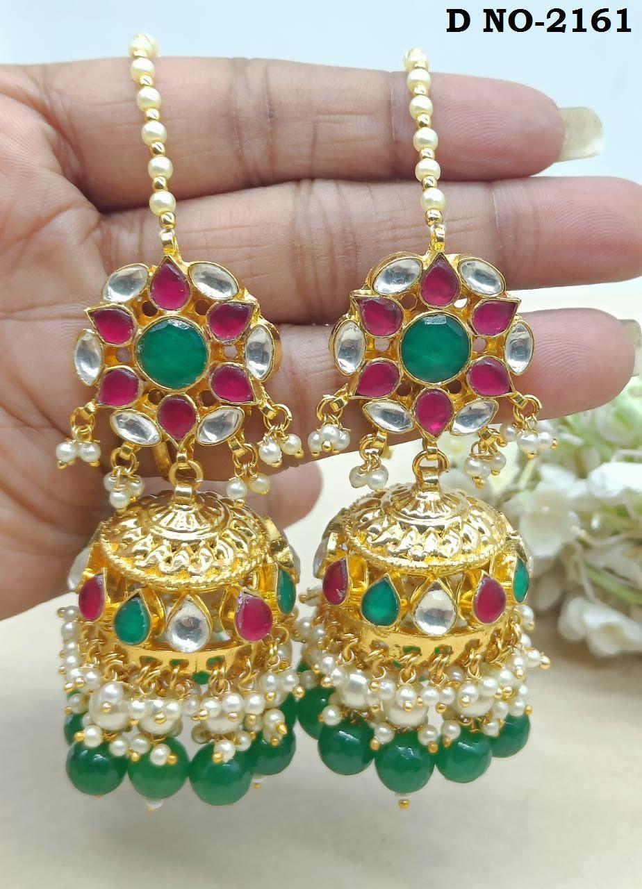 DER201 jadau pachi kundan on sale earrings with pearls , Indian JEWELLERY