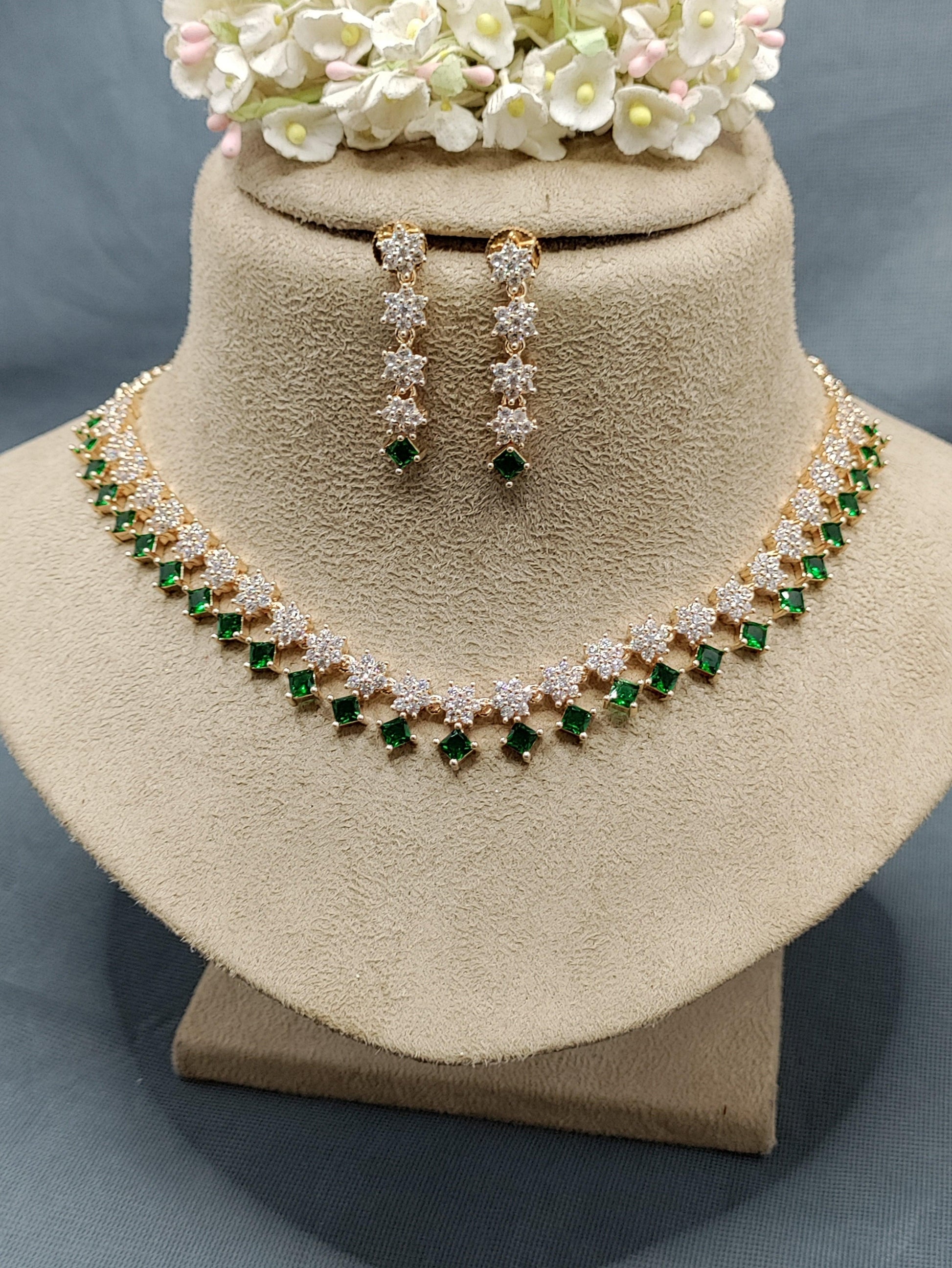 Party Wear Diamond Necklace Rosegold Sku 6059 C3 - rchiecreation