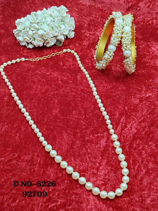 Pearl Bangles Combo Necklace Set Sku-6226 E4 - rchiecreation
