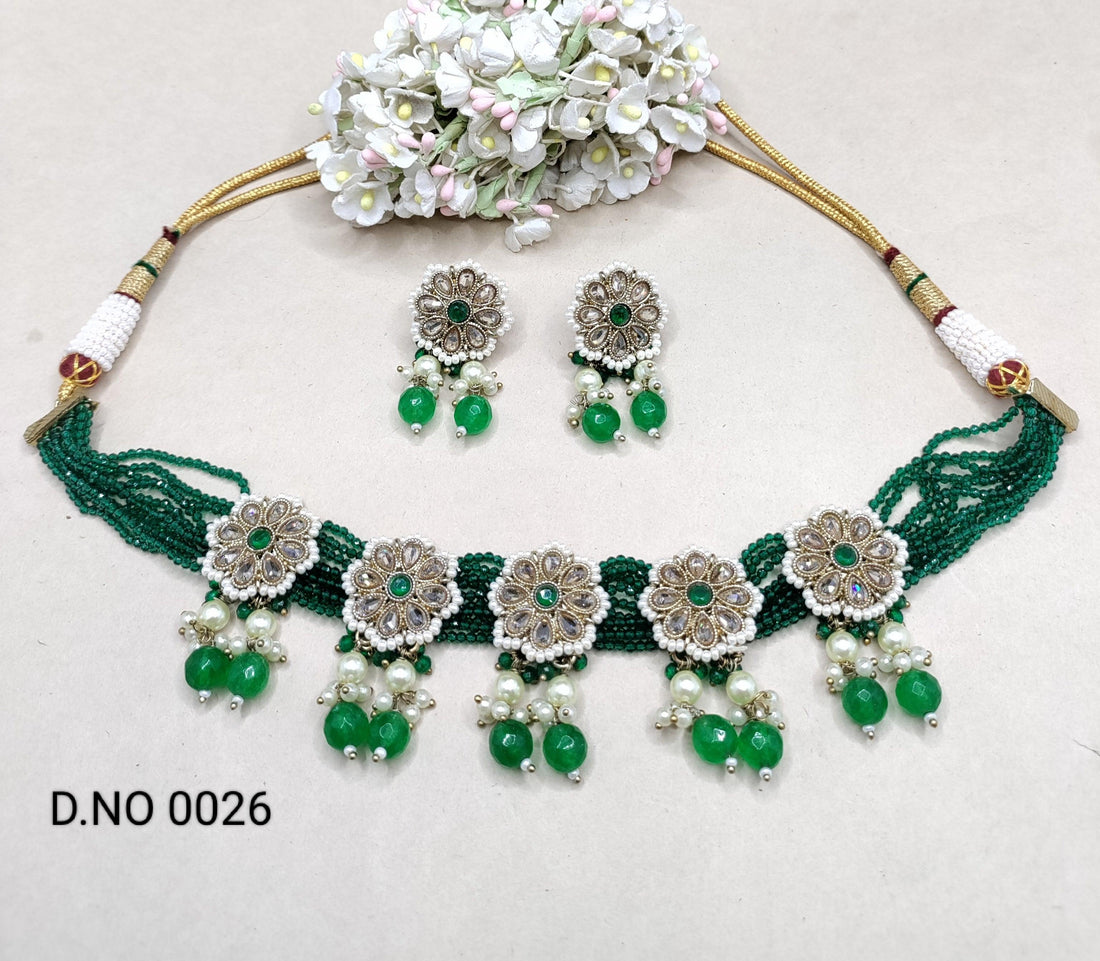 Pearl Choker Necklace Mehandi Set Sku 0026 B2 - rchiecreation