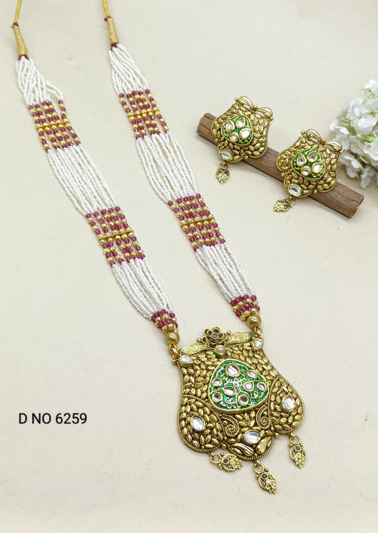 Pearl Kundan long Necklace Sku 6259 D3 - rchiecreation