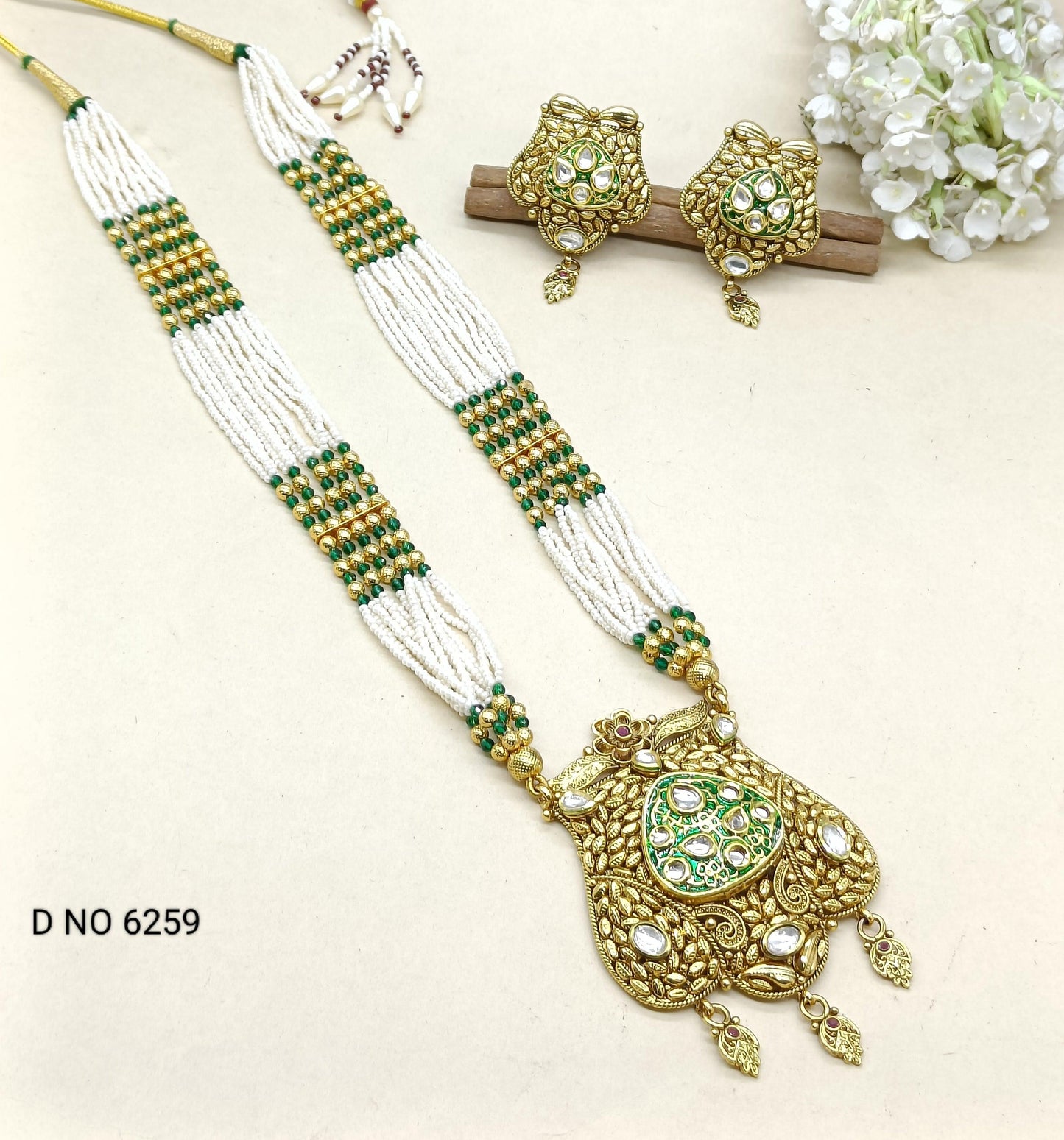 Pearl Kundan long Necklace Sku 6259 D3 - rchiecreation