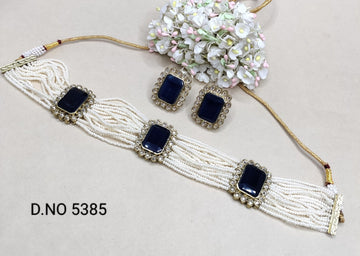 Pearl Polki Choker Necklace Mehndi Set Sku-5385 B2 - rchiecreation